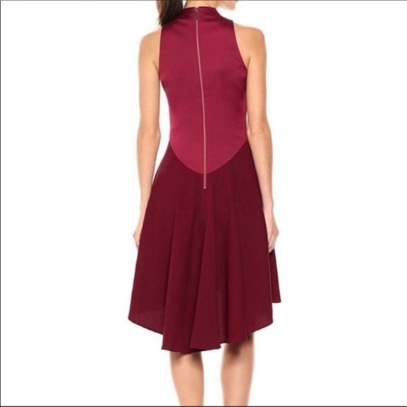 Ted Baker Dress Kandal Midi High Low Fit and Flare in Burgundy - Picture 2 of 12